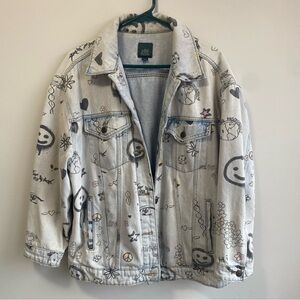 Wild Fable Graphic Jean Jacket - Black and Gray